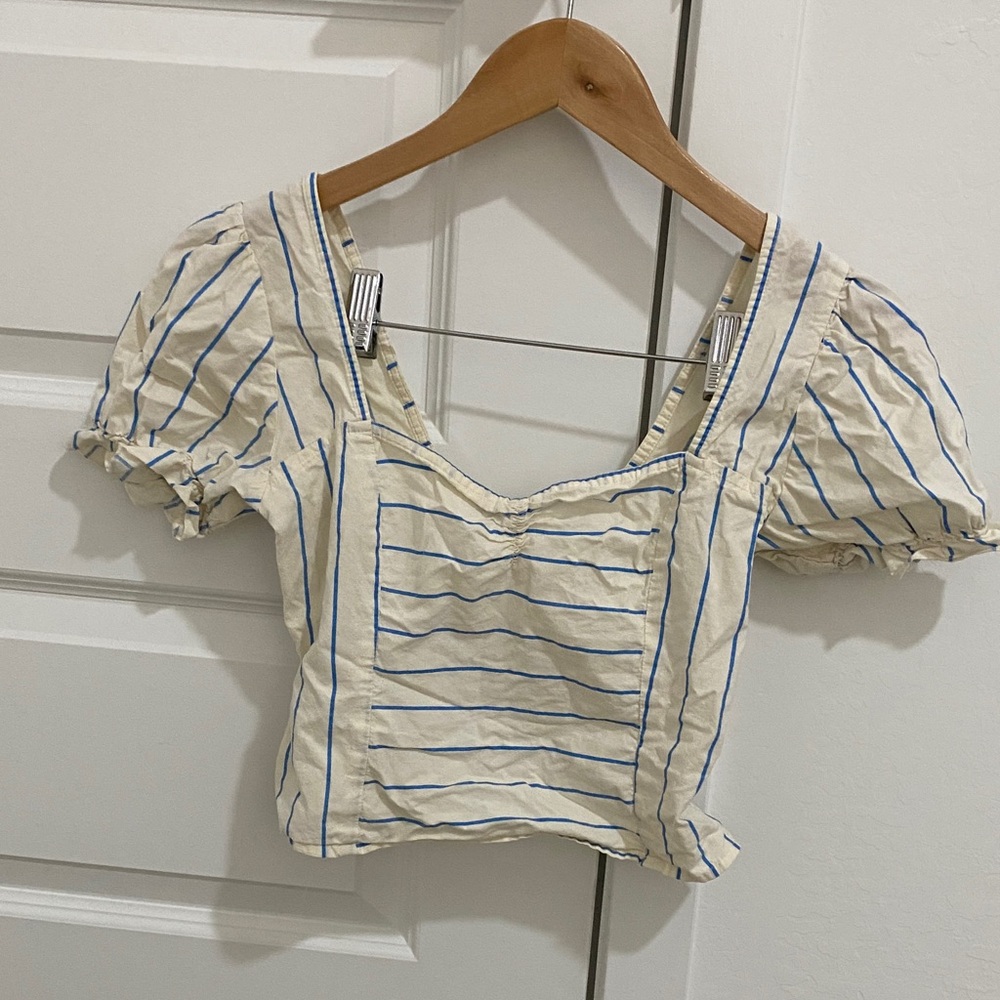 True Destiny Cream and Blue Striped Blouse